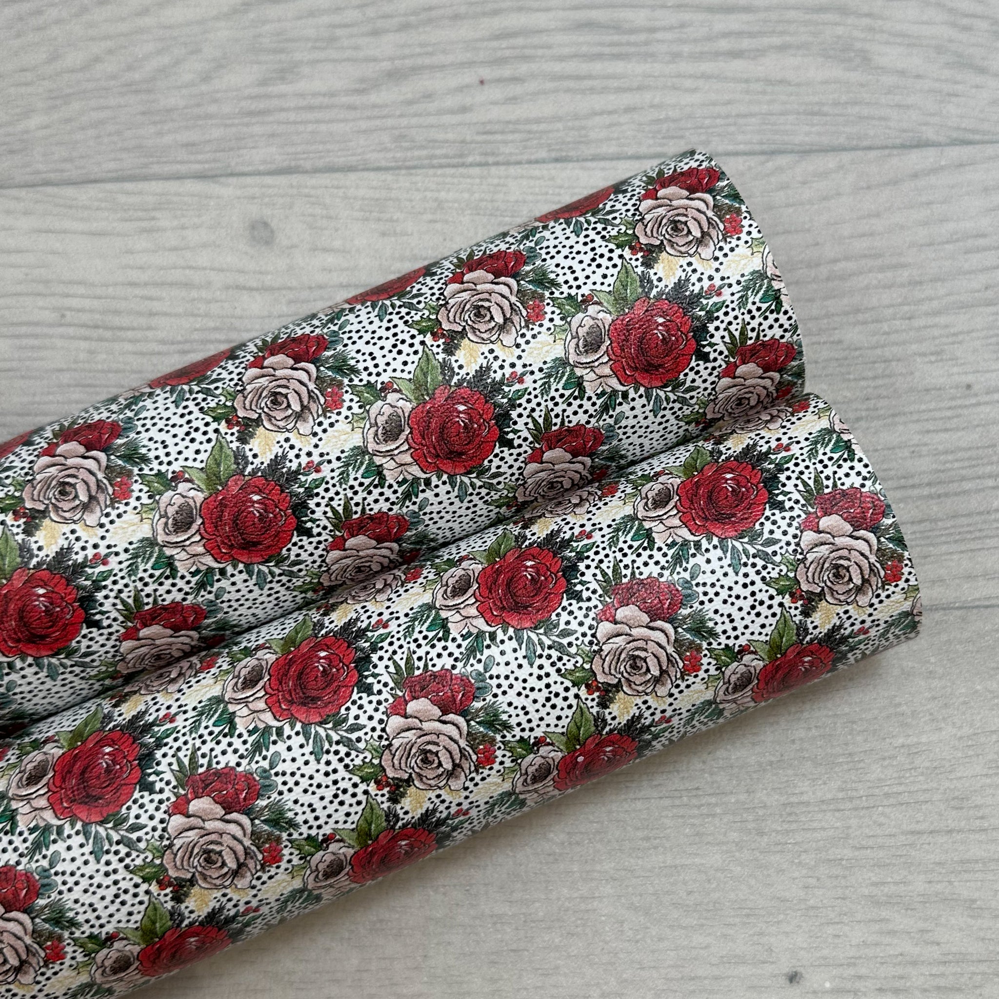 Christmas Floral & Spots Leatherette