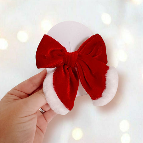 Pre Made Red Velvet & Fur Bow