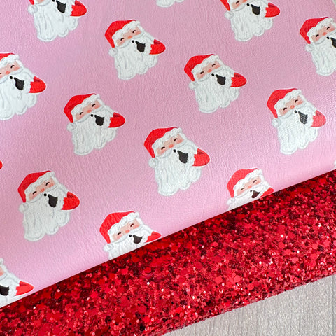 Red Shh Santa On Pink Glitter Duo