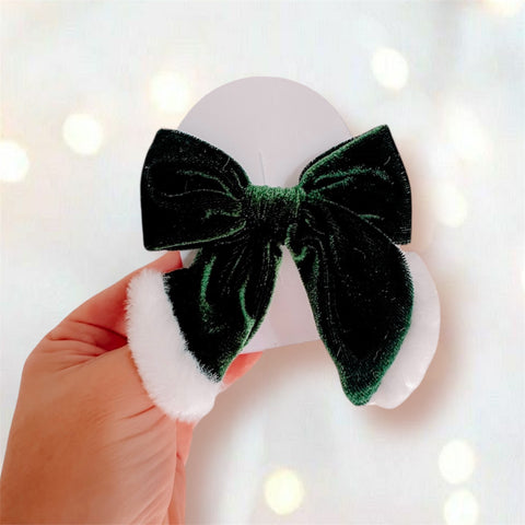 Pre-Made Green Velvet & Fur Bow Strips