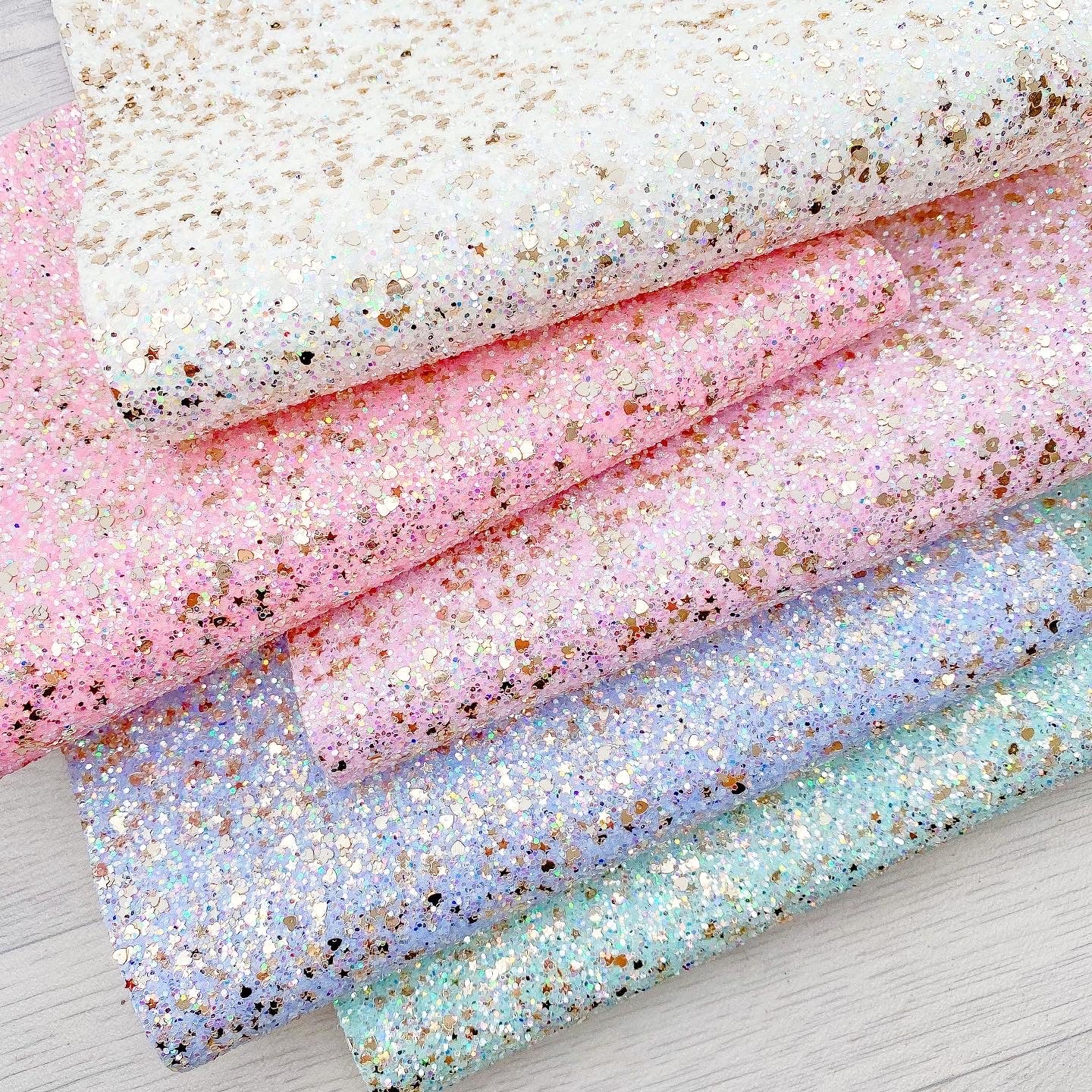 Rainbow pastel Chunky Glitter fabric A4 sheet bow crafts supplies glitter material wallpaper maker hair bows 