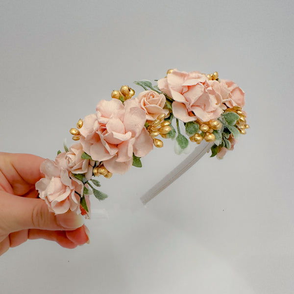 Pink Gold Floral & Foliage Headband Kit